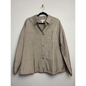 Athleta Womens Lunar Sheen Shirt Top Size Large Gold Snap Pocket Long Sleeve